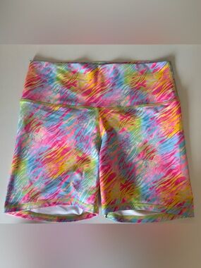 Peachy Athletic Halycon Neon Tiger Stripe High-Rise Shorts 5” inseam